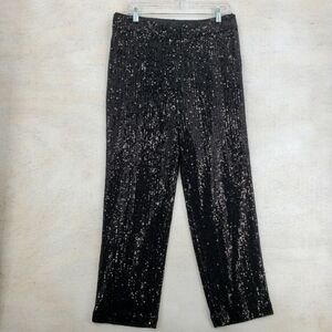 NWT Ann Taylor Loft pants women US 10 black sequins side zip Style 766585
